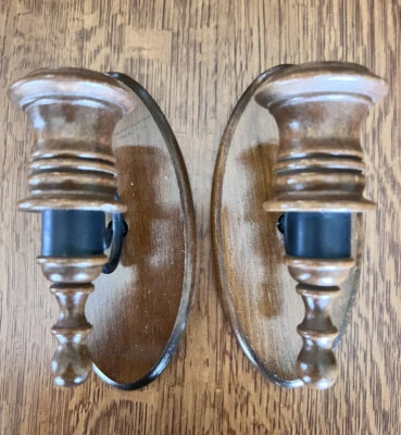 Wooden Wall Hanging Sconces  Candle Holde Pair of Candle Holders VTG MCM - Image 1 of 4