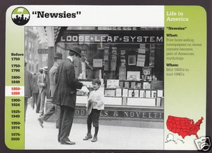 NEWSIES Periódicos Vendedores 1910 NYC Boy Foto 1996 GROLIER STORY OF AMERICA TARJETA - Imagen 1 de 1