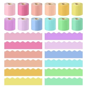 12 Rolls Colorful Bulletin Board Borders Scalloped Border Trim For Classroom - Picture 1 of 6