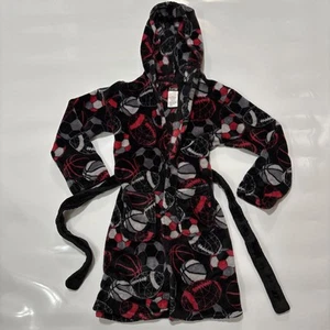Cuddl Duds Boys Black Gray Red Football Soccer Baseball Hooded Fleece Robe Sz M - Picture 1 of 10