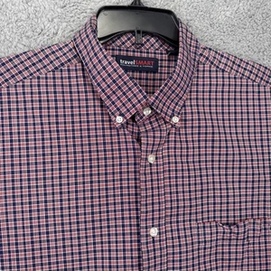 Travel Smart Shirt Men XL S/S Red White Blue Plaid Roundtree & Yorke TravelSmart - Picture 1 of 8