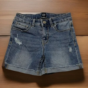 Gap Mädchen Größe 10 Denim Stretch Midi Shorts verstellbare Taille Bündchen Saum abgenutzt - Bild 1 von 6