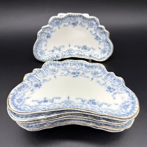 Set of 7 Johnson Brothers Dorothy Flow Blue 6" Crescent Bone Dishes England - Picture 1 of 11