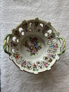 Dresden Reticulated Porcelain Bowl – Applied Flowers – Hand Painted – Gold Gilt - Picture 1 of 11