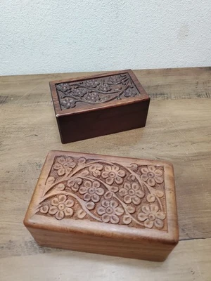 2 Handcrafted Rosewood Keepsake Box / Urn for Ashes Trinkets Hideaway Slides 5" - Image 1 of 4