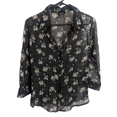 y2k Anxiety Black Floral Sheer Top Fits Small i2 Fairy Whimsigoth Cottage Grunge - Image 1 of 4
