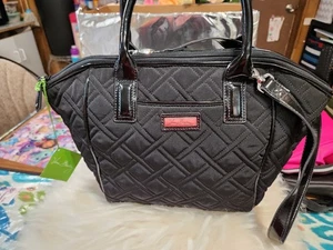 Bolso de Mano Vera Bradley Retirado 2014 Acolchado Negro Flores de Luna Bolso de Hombro - Imagen 1 de 9