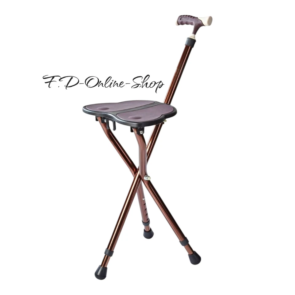 Gehstock mit Sitz Fläche Spazierstock Stuhl klappbar höhenverstellbar Aluminium - Bild 1 von 4