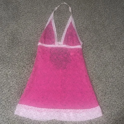 Victoria's Secret The Lacie Pink Lace W/ Lt Pink Trim Halter Backless Babydoll M - Image 1 of 4