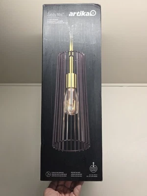 (1) NEW Artika Gatsby Mini 1-Light Pendant, Metal Shade, Matte Black & Gold