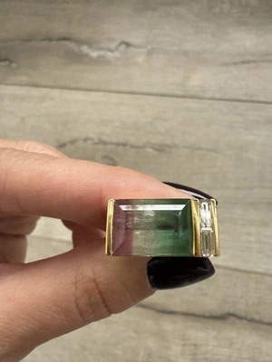 18K Yellow Gold Beautiful Watermelon Tourmaline & Diamond Ring 4.43tcw, 11.34g - Image 1 of 4