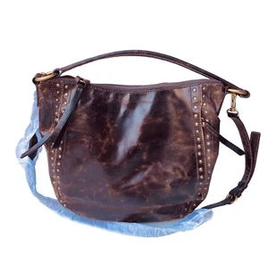 Frye Melissa Hobo con Tachuelas Cartera de Cuero Marrón 2 Correas Cremallera 14x10x5 Nuevo Sin Etiquetas - Imagen 1 de 19