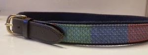 Vineyard Vines Boy’s Ribbon Canvas Belt Patchwork Whales Brass Leather Size 28 - Picture 1 of 11