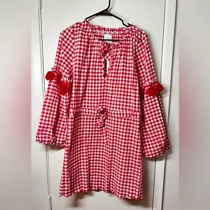NWT Misa Los Angeles Lissbeth Red White Gingham Plaid Mini Boho Fringe Dress M - Picture 1 of 16