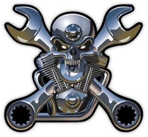 Motorcycle bike wrenches skull sticker decal 4" x 4" - Picture 1 of 1