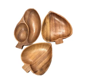 Juego de 3 cuencos de plato para servir en forma de hoja de pala de madera vaina de mono genuina vintage - Imagen 1 de 8