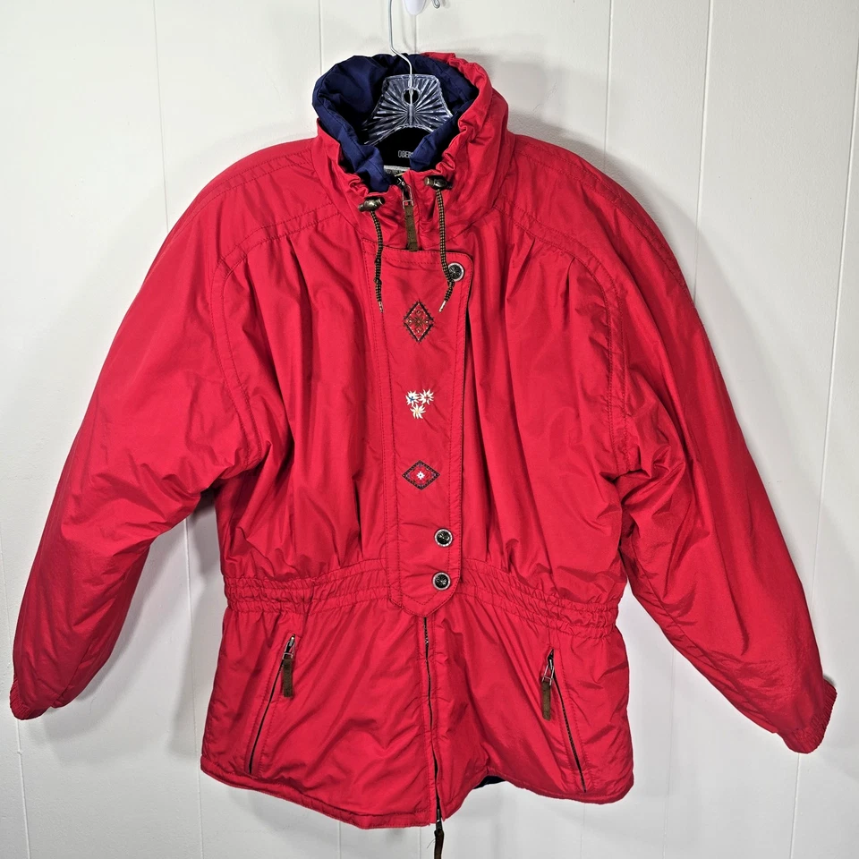 Vtg Obermeyer Thermolite Womens Ski Jacket Size 14 Red Embroidery Cottagecore - Image 1 of 4