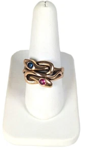 Anillo Serpiente Oro 12K con Rubí Simulado y Zafiro, Talla 9 - Imagen 1 de 6