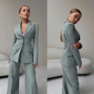 Tuta donna slim fit pizzo risvolto monopetto business casual festa 2 pezzi - Foto 1 di 11