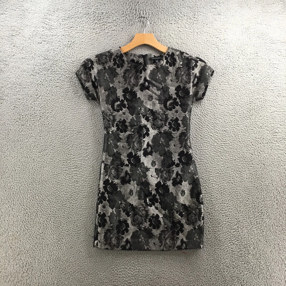 Banana Republic Mini Short Dress Womens 0 Black Wool Blend Floral Short Sleeve - Image 1 of 4
