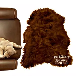 Faux Fur Icelandic Sheepskin, Brown, Area Rug, Single Pelt, Suede Lining USA - Picture 1 of 6