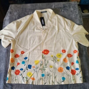INCERUN Mens Short Sleeve Floral Printed Holiday Beach Blouse Loose Tops 2XL - Picture 1 of 10