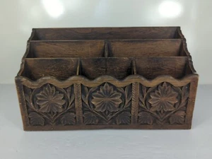 Lerner Faux geschnitzt Holz 6 Schlitze Brief Schreibtisch Ablage Brief Halter Caddy Vintage - Bild 1 von 13