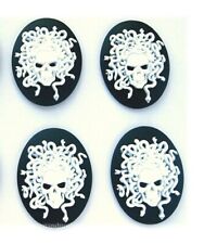 4 Goth Punk Zombie WHITE MEDUSA SKULL w/ SNAKES on BLACK 40mm x 30mm CAMEOS