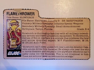 G.I. Tarjeta de archivo original vintage Joe Cobra Dr. Blowtorch (grabada) - Imagen 1 de 1