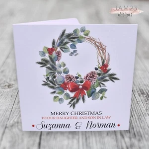 Personalised Christmas Wreath Card Mum Dad Friends Daughter & Son In Law Family - Picture 1 of 9