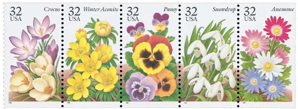 United States 32¢ Winter Garden Flowers Postage Stamp #3025-29 Mint Pack of 100 - Image 1 of 1