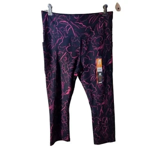 Neu Avia Damen mittel bedruckt Capri Mode Leggings marineblau & Fuchsia Blumenmuster - Bild 1 von 10