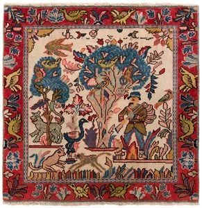 Kashan Handgeknüpfter Perserteppich 58x58 cm-Fine,Orient,Carpet,Rug,Beige,Tiere - Picture 1 of 6