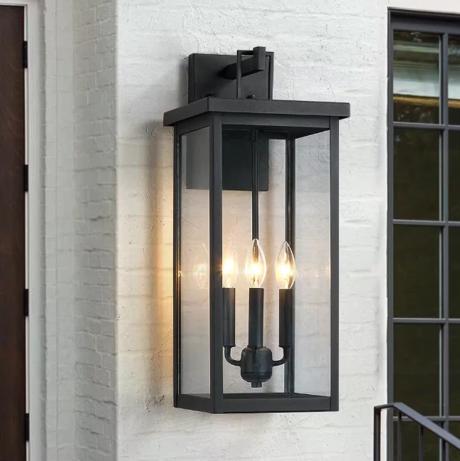 2-pack Trevot 3-Light 22.5 in. Large Black Outdoor Wall Lantern Sconce - Image 1 of 4
