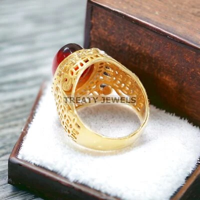 Ruby Oval Cut With 925 Sterling Silver Gold Plated Ring For Men's #A14 - Image 1 of 4