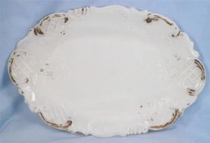Victorian Milk Glass Bureau Tray Fans Flowers Lattice Scrolls Gold Paint Antique - Picture 1 of 7