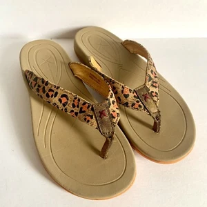 Twisted X Sandals Flip Flops Womens 6 Leopard Leather Cheetah Orange Brown Beach - Picture 1 of 4