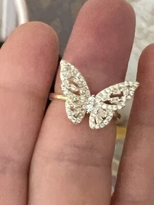 Schmetterlinge  925 Sterlingsilber Diamanten Ring Gr56,  585 Gold pl Gr 57 - Bild 1 von 6