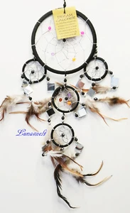 Espejo Atrapasueños Dreamcatcher Negro con Perlas de Coloridas 11 cm Diámetro - Imagen 1 de 2