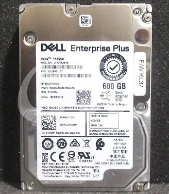 TC05P ST600MP0006 Dell 600GB 15KRPM 12Gbps 256MB Hot Swap 2.5"SAS HDD Hard Drive - Image 1 of 2
