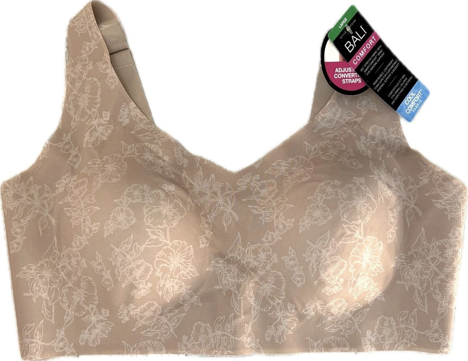 Bali Size XL Beige Floral Bra Comfort Resolution Easylite Wireless DF3496