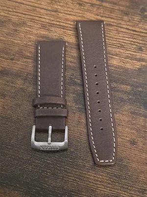 Citizen Authentic 22mm Brown Leather Watch Strap, Silver Clasp/buckle - Image 1 of 2