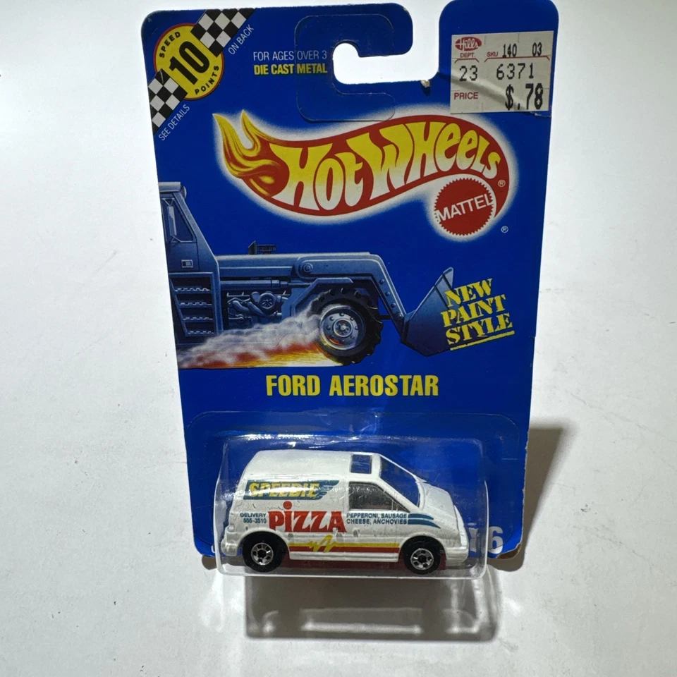 Ford Aerostar #186 Speedie Pizza Delivery Van 1990 Hot Wheels tarjeta azul Foto 1 de 4