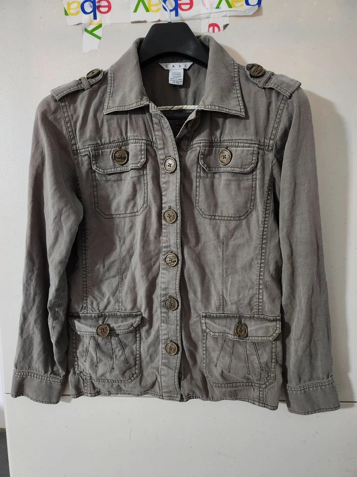 CABI Jacket Womens M GRN Military Button Up Field Chore Linen Blend Surgeon Cuff - Image 1 of 4