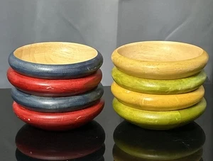 Lot Of 8 Wood Bowls Primitive Country Blue Red Yellow Green 4.75” Diam x 1.75” T - Picture 1 of 13
