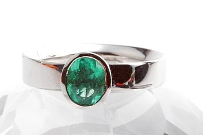 Emerald Ring 0,85ct Oval Cut 750 Er 18kt White Gold Size 54 Columbia - Изображение 1 из 4