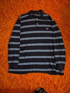 Mens Blue / Navy Striped CHAPS Long Sleeve Polo Shirt 2XL - Picture 1 of 5