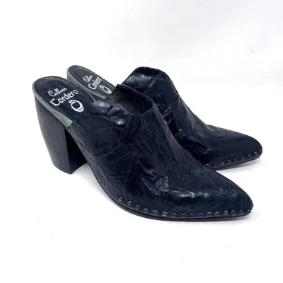 Calleen Cordero Studded Mule Women's 8.5 Black Leather Wooden Chunky Heel Y2K - Image 1 of 4