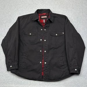 Craftsman Shirt Jacket Mens Large Black Flannel Lined Plaid Snap Workwear Chore - Picture 1 of 9