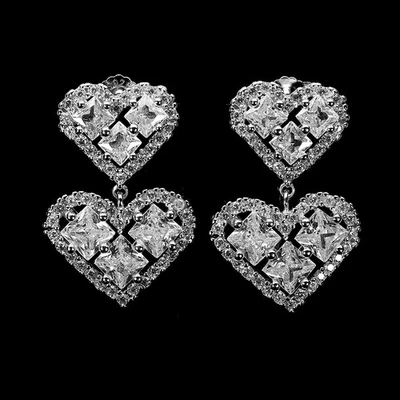 925 Sterling Silver Earrings Square Simulated Cz 5mm Heart Gemstone Jewelry - Image 1 of 4